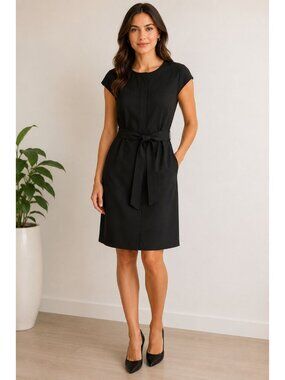 Calvin Klein Belted Sheath Sleeveless/Cap sleeve Dress Black Size 6